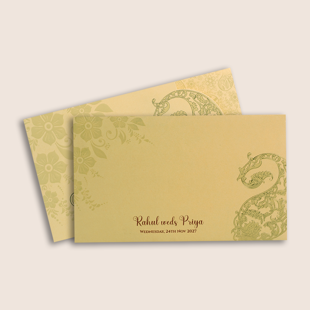Pale Yellow Embossed Paisley Wedding Invitation Card -KPR06380