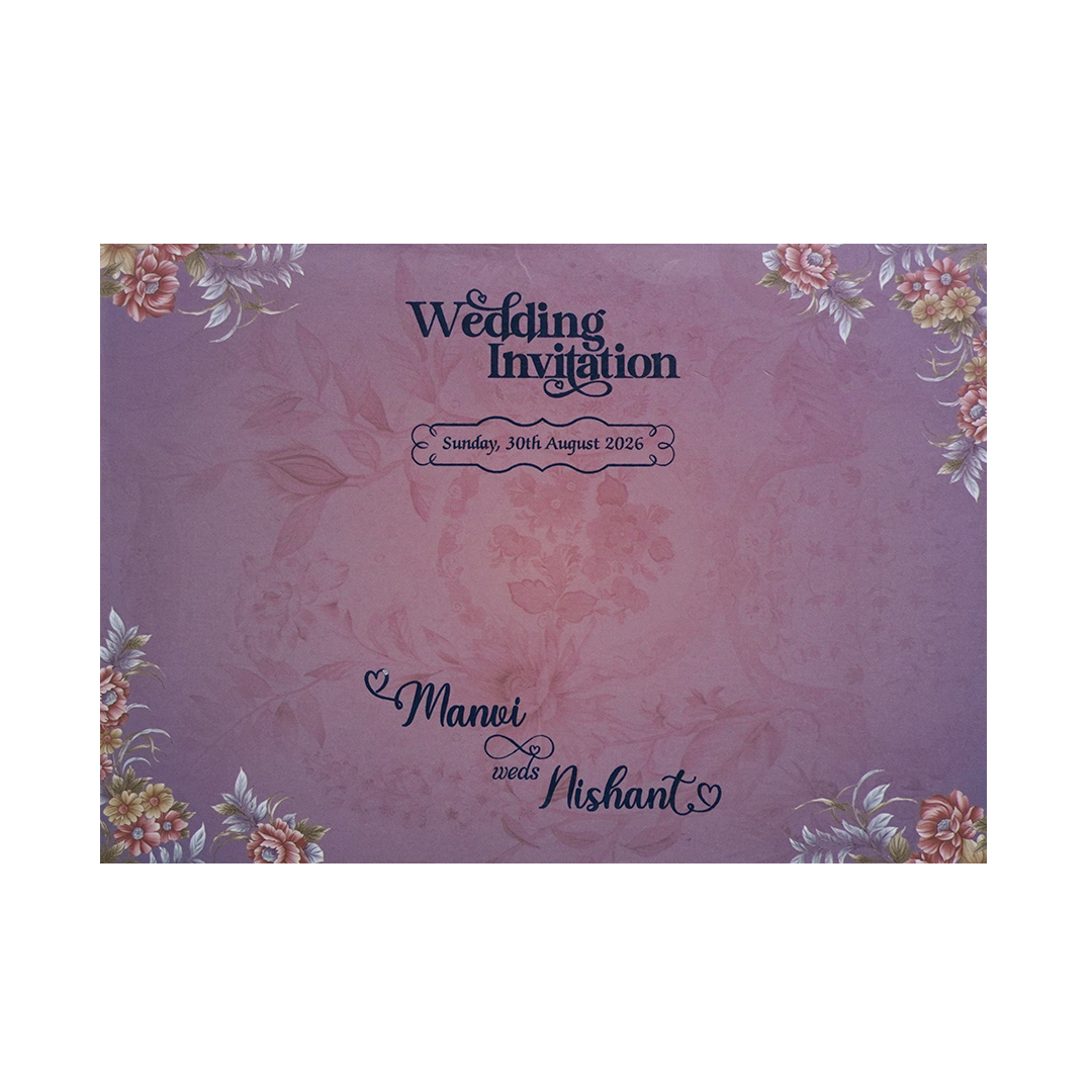 Metallic Purple Padded Floral Wedding Card - KVN07320