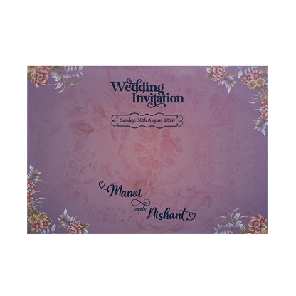 Metallic Purple Padded Floral Wedding Card - KVN07320