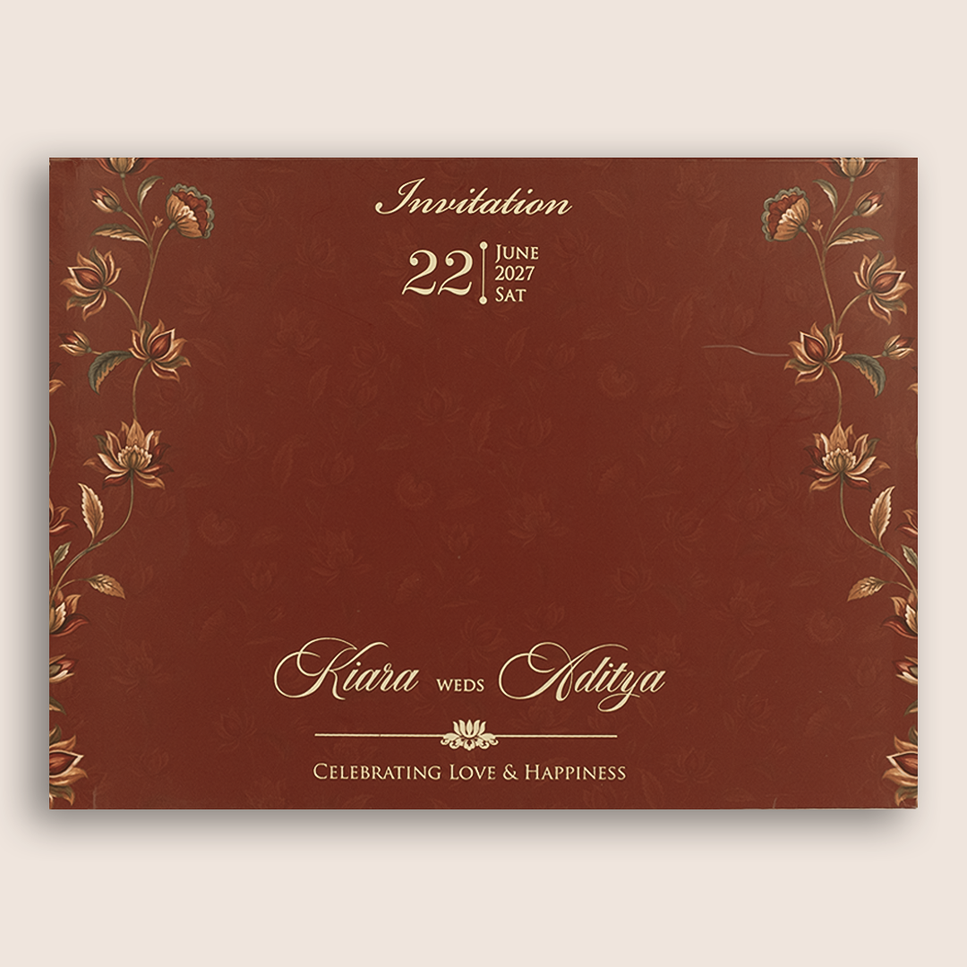 Maroon Floral MDF Laser Cut Wedding Card - KFR17040
