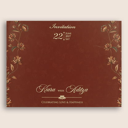 Maroon Floral MDF Laser Cut Wedding Card - KFR17040