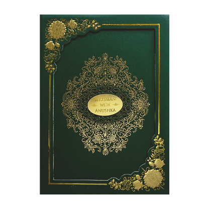 Royal Green Floral Frame Wedding Card-KRB09672