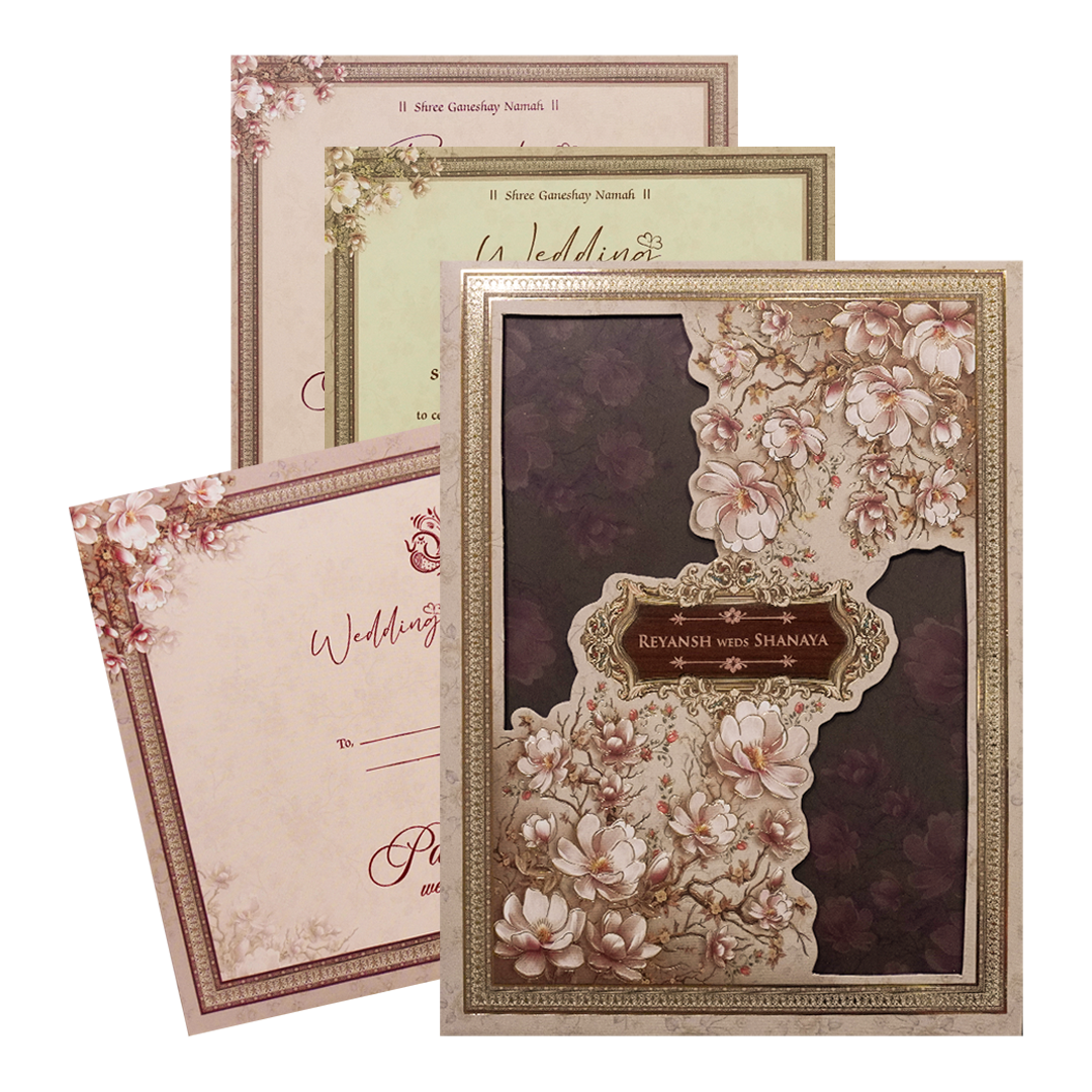 Check out Pink Floral Padded Wedding Card at best price.✅WhatsApp Support ✅Express Delivery