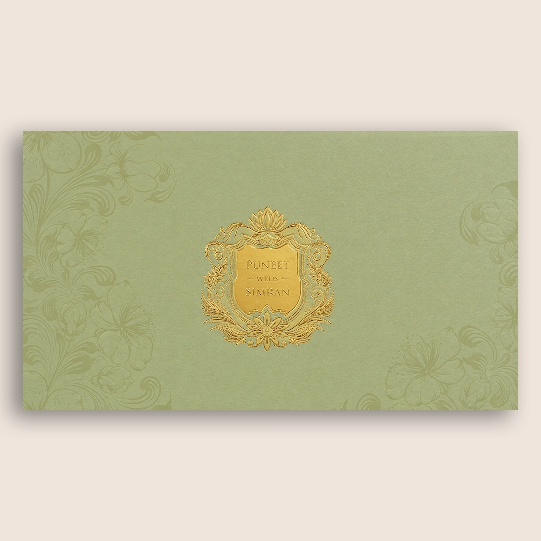 Pista Green Floral Padded Marriage Card - KPR024510