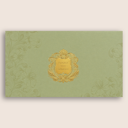 Pista Green Floral Padded Marriage Card - KPR024510