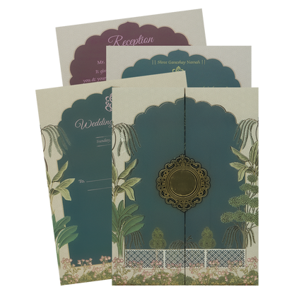 Blue Pastel Garden Padded Wedding Card-KJTS3676