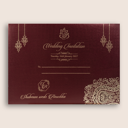Maroon Floral Door Style Padded Wedding Invitation - KRB10500