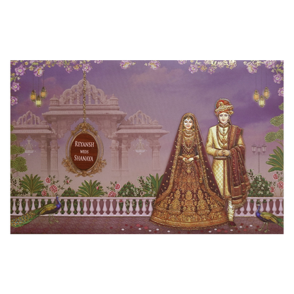 Royal Couple Purple Palace Padded Wedding Card - KVN07740