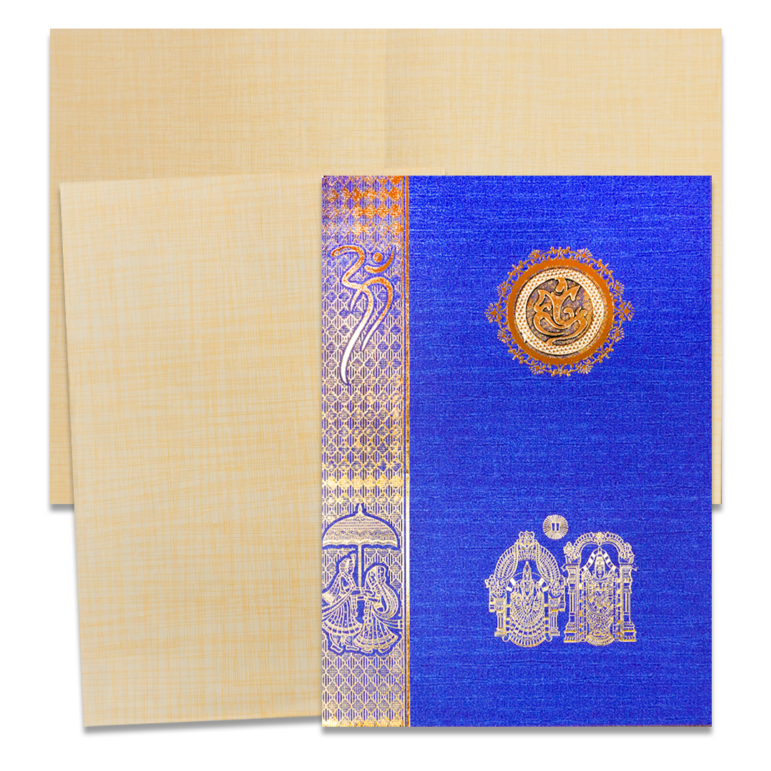 Blue Ganesha Balaji Traditional Wedding Card-KNCC817B