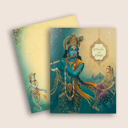Blue Radha Krishna Premium Wedding Card - KAA05020