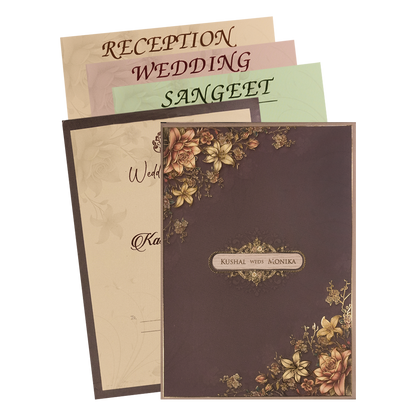 Brown Floral Padded Wedding Card-KSH72520