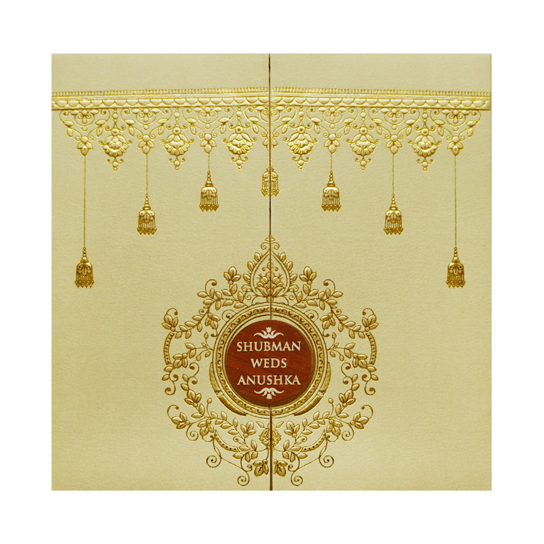 Elegant Gold Door Style Embossed Wedding Invitation Card-KRB09120