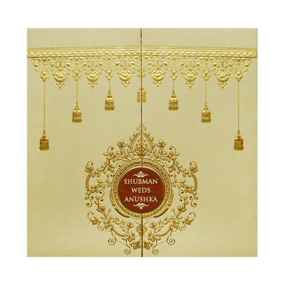 Elegant Gold Door Style Embossed Wedding Invitation Card-KRB09120