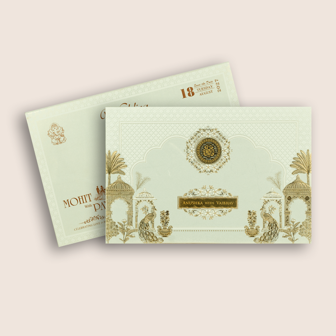 White Embossed Floral Padded Wedding Invitation - KSH27220