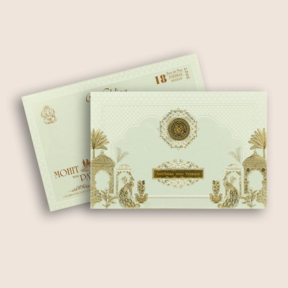 White Embossed Floral Padded Wedding Invitation - KSH27220