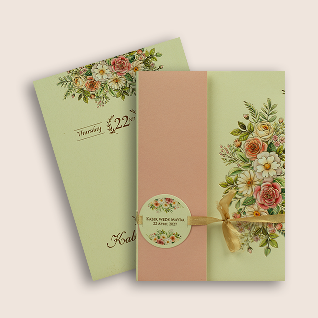 Cream Floral Door Style Wedding Invitation Card - KPR07350