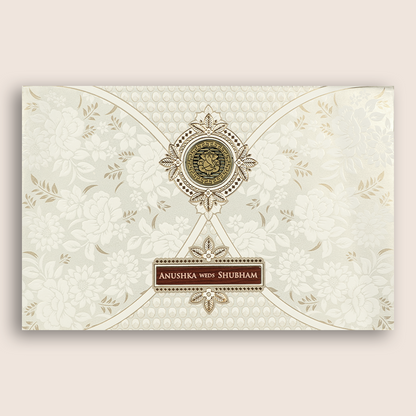 White Embossed Floral Padded Wedding Invitation - KSH73530