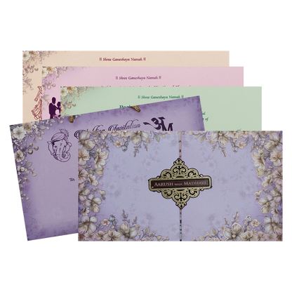 Purple Floral Padded Wedding Card-KSH72280