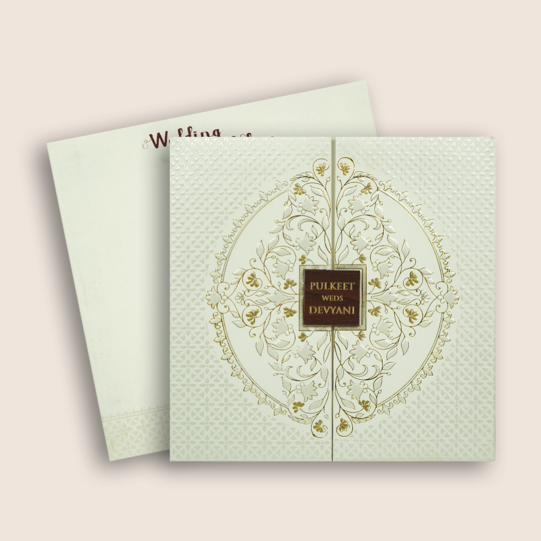 White Floral Padded Door Style Wedding Card - KJTS1855