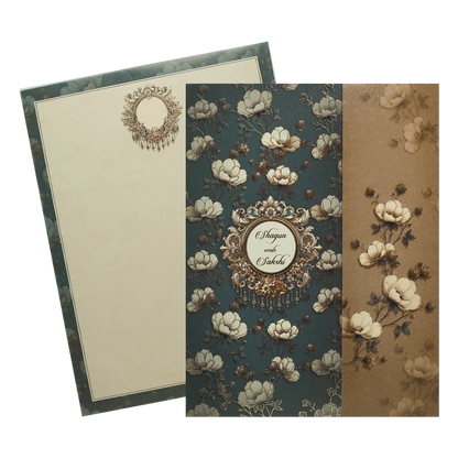 Navy Blue Floral Gatefold Wedding Card-KAK01090