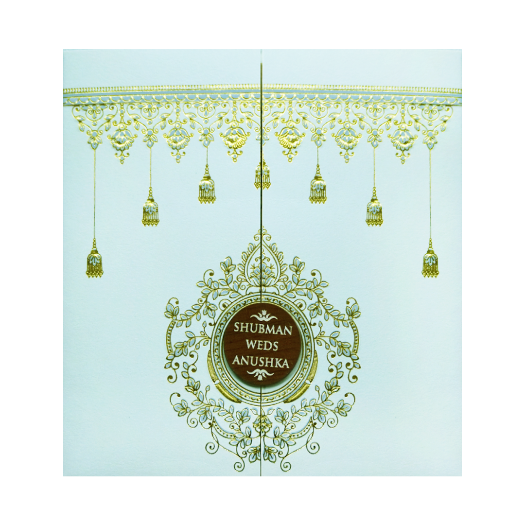 Elegant White Door Style Embossed Wedding Invitation Card-KRB09121