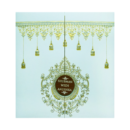 Elegant White Door Style Embossed Wedding Invitation Card-KRB09121