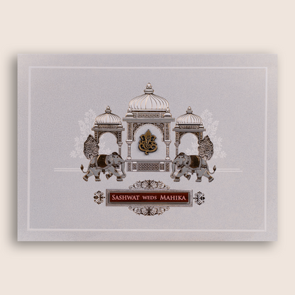 White Royal Elephant Mandap Wedding Invitation Card - KRE29440