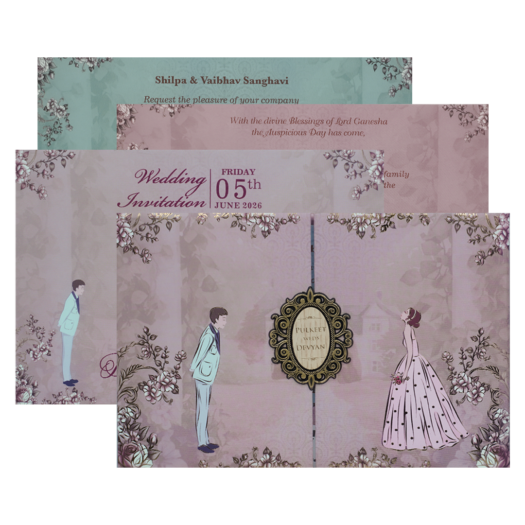 Lavender Bride Groom Padded Wedding Card-KJTS1837