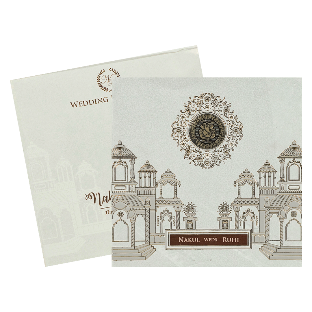 White Palace Ganesha Wedding card-KRE28520