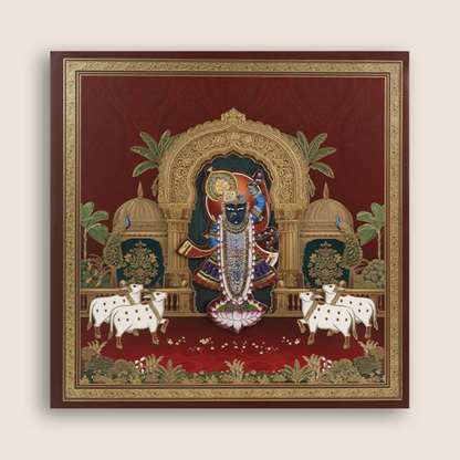 Maroon Lord Shrinathji Padded Wedding Card - KSH18600