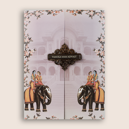 Nude Pink Door Style Embossed Floral Wedding Card - KVN08130