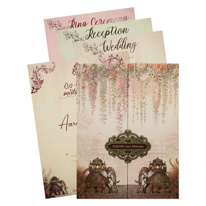 Cream Floral Elephant Padded Wedding Card-KSH72420