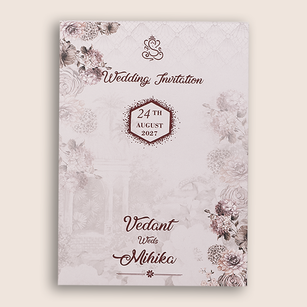 Lavender Floral Padded Door Style Wedding Card - KVN07060