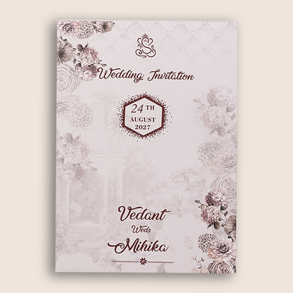 Lavender Floral Padded Door Style Wedding Card - KVN07060