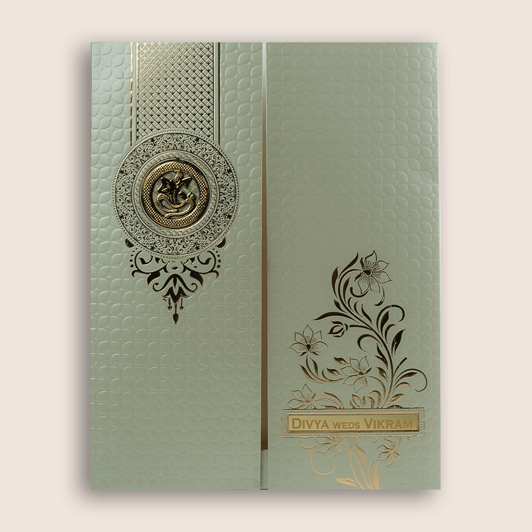 Gold Door Style Embossed Wedding Card - KNK4201G