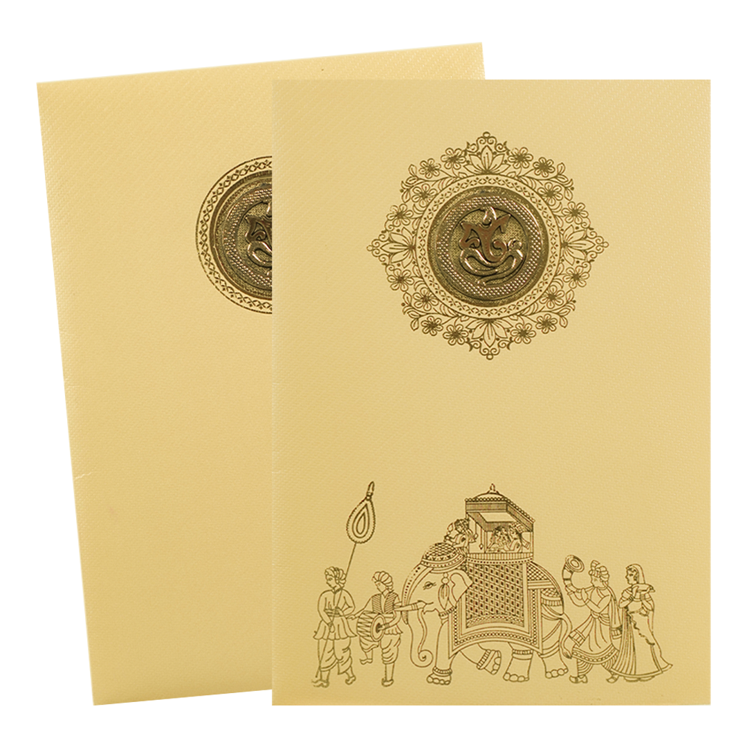 Gold Foiling Floral elephant design Wedding Card - KNKTC039