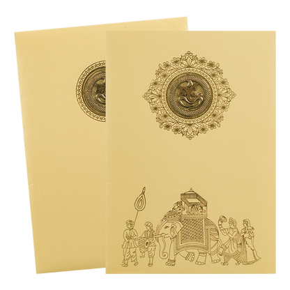 Gold Foiling Floral elephant design Wedding Card - KNKTC039
