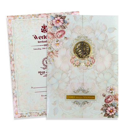 Grey Floral Door-Style Opening Wedding Card-KNBL1701M