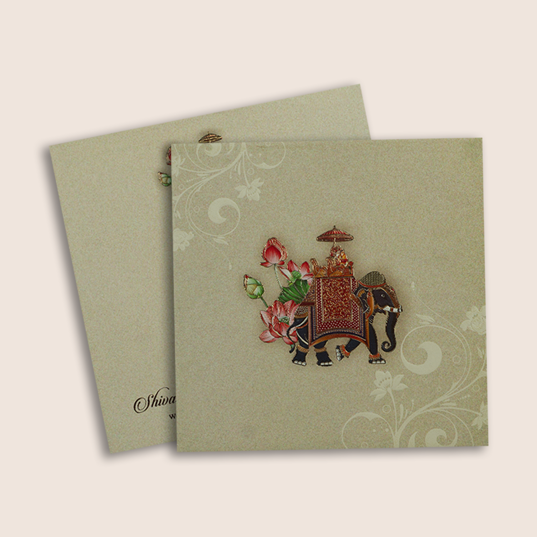 Grey Floral Elephant Padded Invitation Card - KPR023350