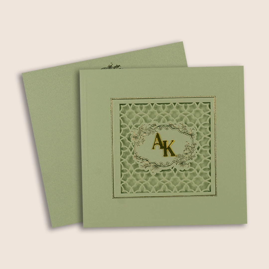 Pista Green Floral Laser cut Padded Invitation Card - KPR023540