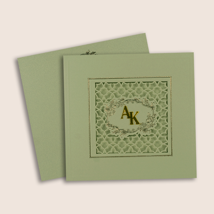 Pista Green Floral Laser cut Padded Invitation Card - KPR023540