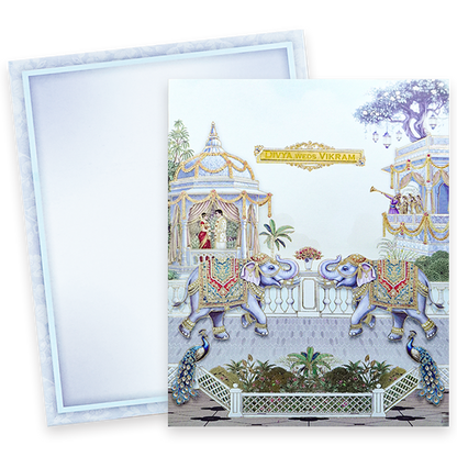 Blue Floral Elephant Wedding Card-KNKJ1160