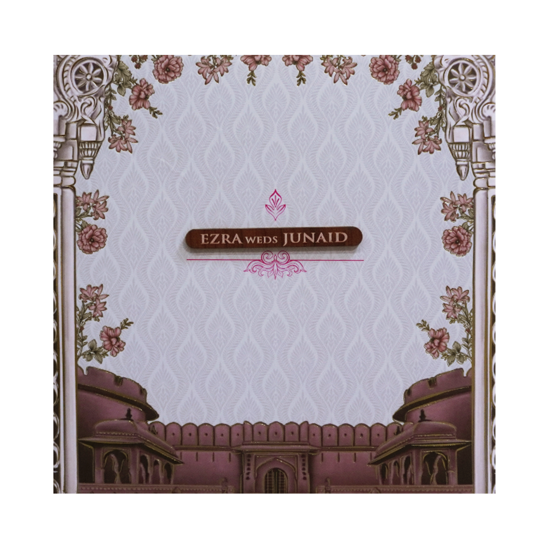 Grey Padded Palace Themed Wedding Card - KVN07490