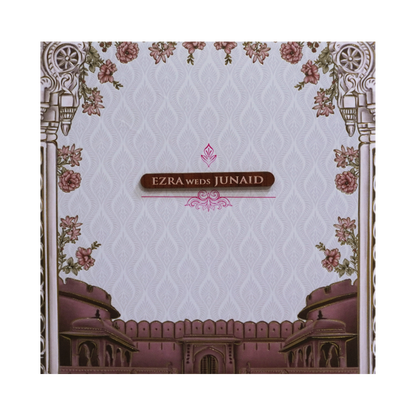 Grey Padded Palace Themed Wedding Card - KVN07490