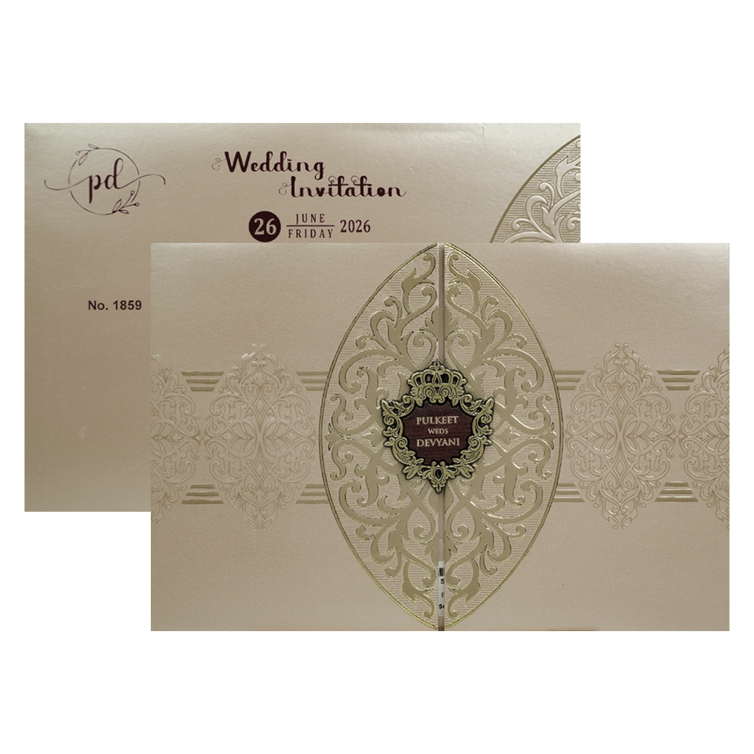 Gold Royal Motif Padded Wedding Card-KJTS1859