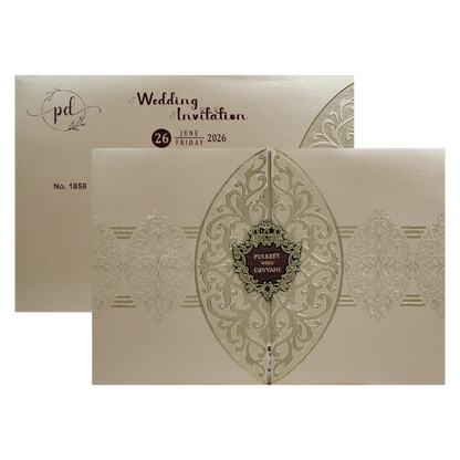 Gold Royal Motif Padded Wedding Card-KJTS1859