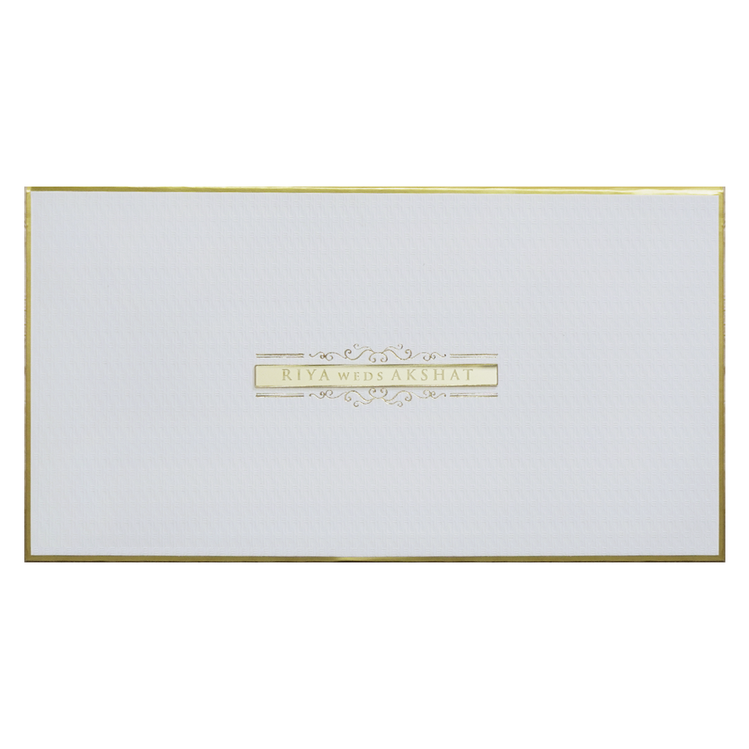 White Minimal Padded Classic Wedding Card - KMMWD1130