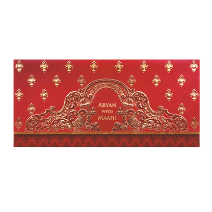 Red Gold Embossed Regal Wedding Invitation Card-KPR06270