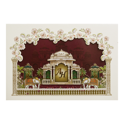 Cream Laser Cut Padded Royal Marriage Ceremony Wedding Card-KMMEX8130