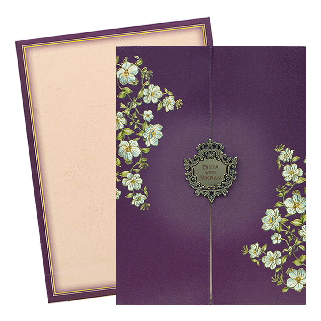 Purple Floral Door Style Wedding Card - KNKC4095
